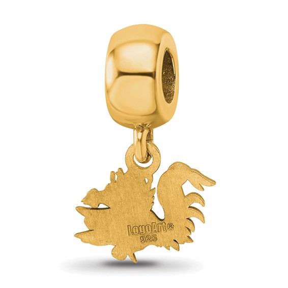 Sterling Silver Gold-plated LogoArt University of South Carolina Gamecock Extra Small Dangle Bead Charm