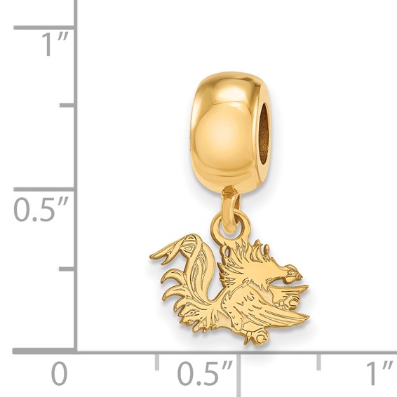 Sterling Silver Gold-plated LogoArt University of South Carolina Gamecock Extra Small Dangle Bead Charm