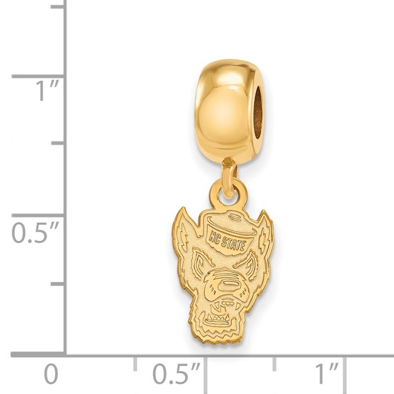 Sterling Silver Gold-plated LogoArt North Carolina State University Wolf Small Dangle Bead Charm