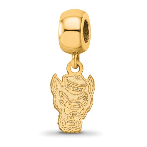 Sterling Silver Gold-plated LogoArt North Carolina State University Wolf Small Dangle Bead Charm