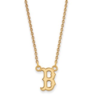 14k Gold Major League Baseball LogoArt Boston Red Sox Letter B Small Pendant Necklace