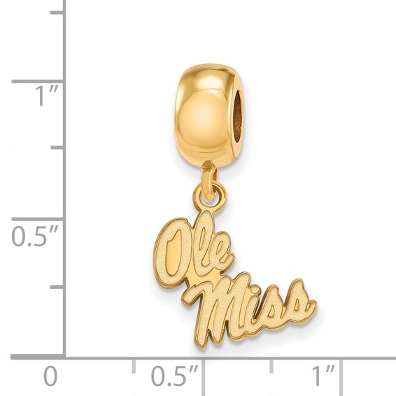 Sterling Silver Gold-plated LogoArt University of Mississippi Ole Miss Small Dangle Bead Charm