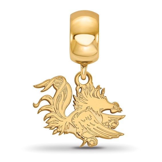 Sterling Silver Gold-plated LogoArt University of South Carolina Gamecock Small Dangle Bead Charm