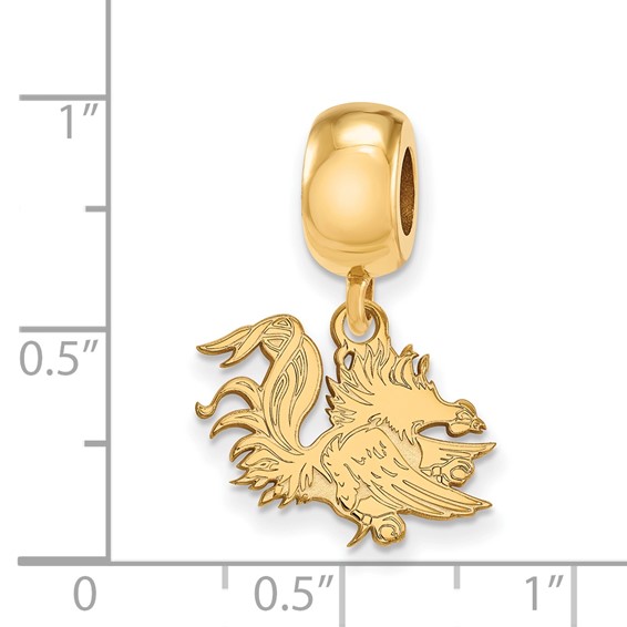 Sterling Silver Gold-plated LogoArt University of South Carolina Gamecock Small Dangle Bead Charm