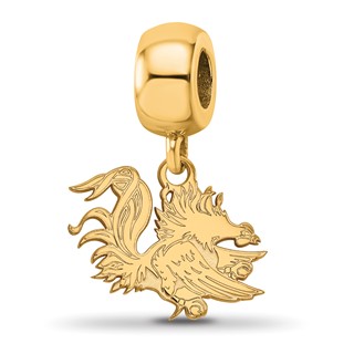 Sterling Silver Gold-plated LogoArt University of South Carolina Gamecock Small Dangle Bead Charm