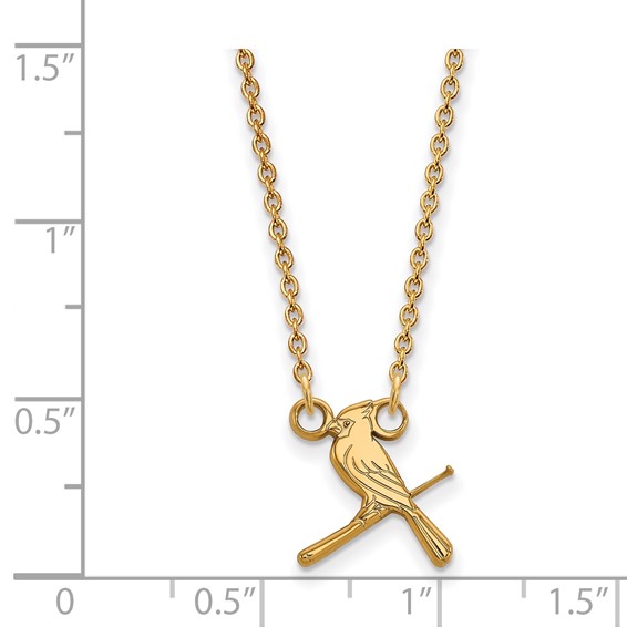 14k Gold Major League Baseball LogoArt St. Louis Cardinals Bird/Bat Small Pendant Necklace