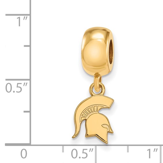 Sterling Silver Gold-plated LogoArt Michigan State University Spartan Extra Small Dangle Bead Charm