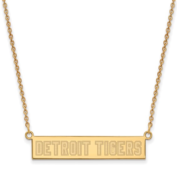 Sterling Silver Gold Plated Major League Baseball LogoArt Detroit Tigers Small Bar Necklace