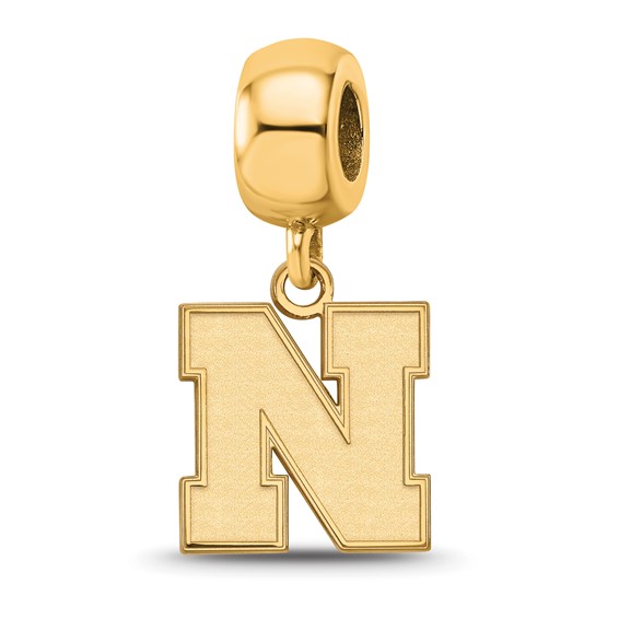 Sterling Silver Gold-plated LogoArt University of Nebraska Letter N Small Dangle Bead Charm