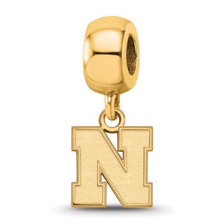 Sterling Silver Gold-plated LogoArt University of Nebraska Letter N Extra Small Dangle Bead Charm
