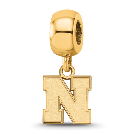 Sterling Silver Gold-plated LogoArt University of Nebraska Letter N Extra Small Dangle Bead Charm