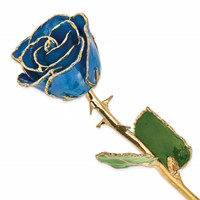 Lacquer Dipped Gold Trimmed Blue Real Rose view 1