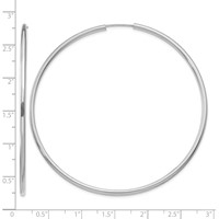 14K White Gold 2x 65mm Polished Round Endless Tube Hoop Earrings view 4