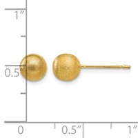 14K 6mm Yellow Gold Satin Puffed Ball Post Earrings view 4