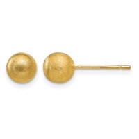 14K 6mm Yellow Gold Satin Puffed Ball Post Earrings view 1