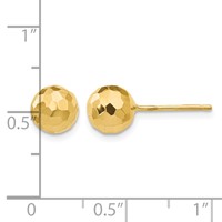14K 7mm Yellow Gold Faceted Diamond-cut Puffed Ball Post Earrings view 4