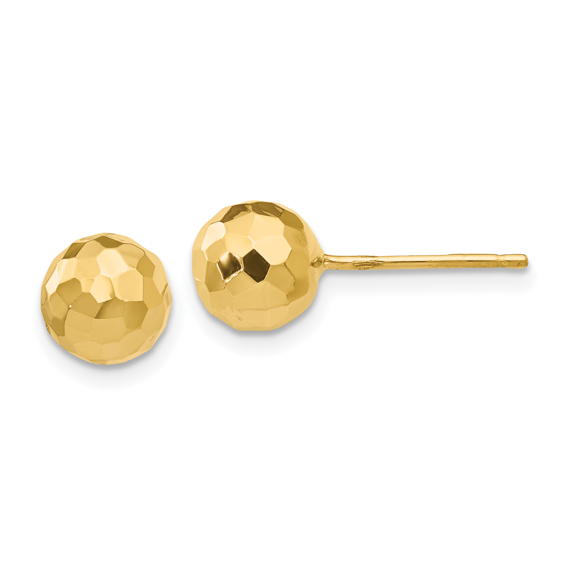14K Gold Polished and Diamond Cut 7MM Ball Post Earrings (H1012)
