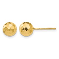 14K 7mm Yellow Gold Faceted Diamond-cut Puffed Ball Post Earrings view 1
