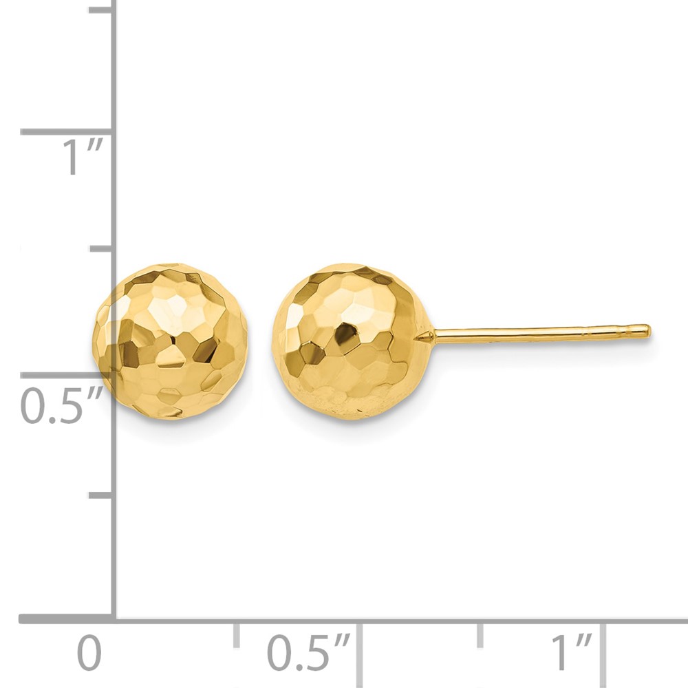 14K Gold Polished and Diamond Cut 8MM Ball Post Earrings (H1013)