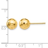 14K 8mm Yellow Gold Polished Faceted Diamond-cut Puffed Ball Post Earrings view 4