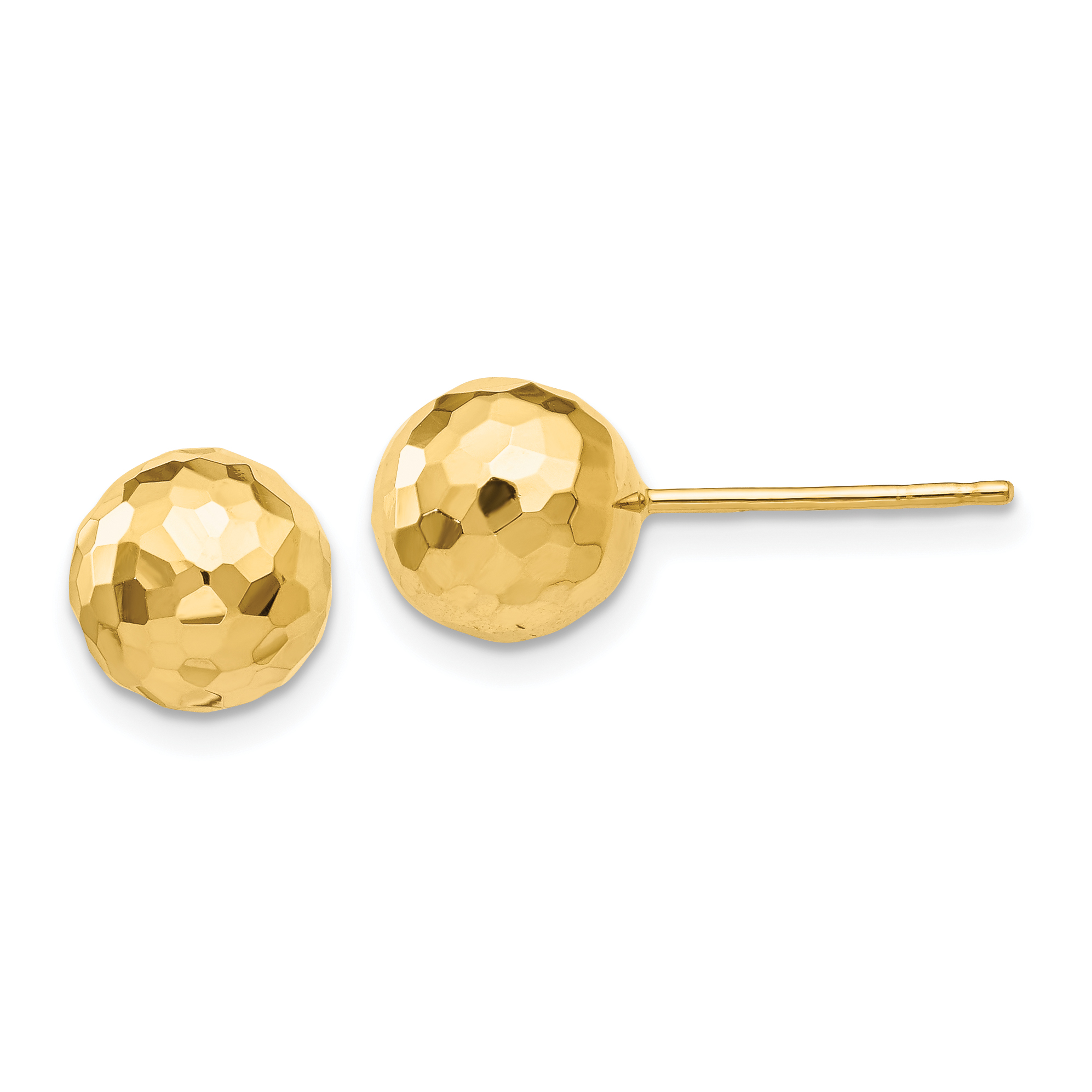 14K Gold Polished and Diamond Cut 8MM Ball Post Earrings (H1013)