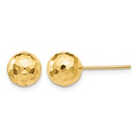 14K 8mm Yellow Gold Polished Faceted Diamond-cut Puffed Ball Post Earrings view 1