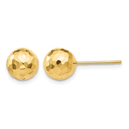 14K 8mm Yellow Gold Polished Faceted Diamond-cut Puffed Ball Post Earrings