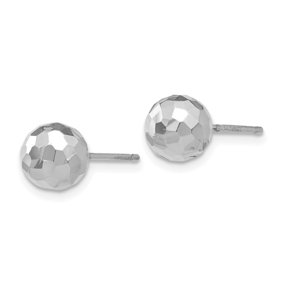 14K White Gold Polished Diamond Cut 7MM Ball Post Earrings (H1015)