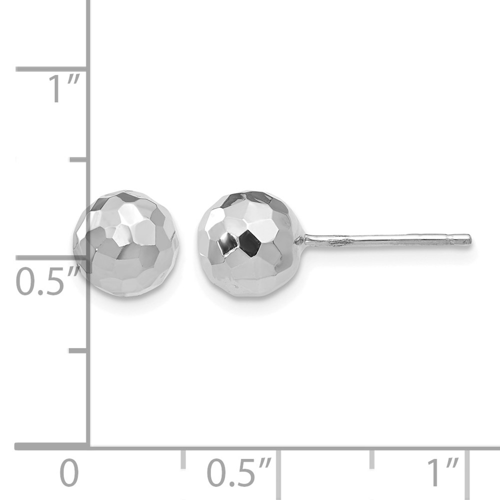 14K White Gold Polished Diamond Cut 7MM Ball Post Earrings (H1015)