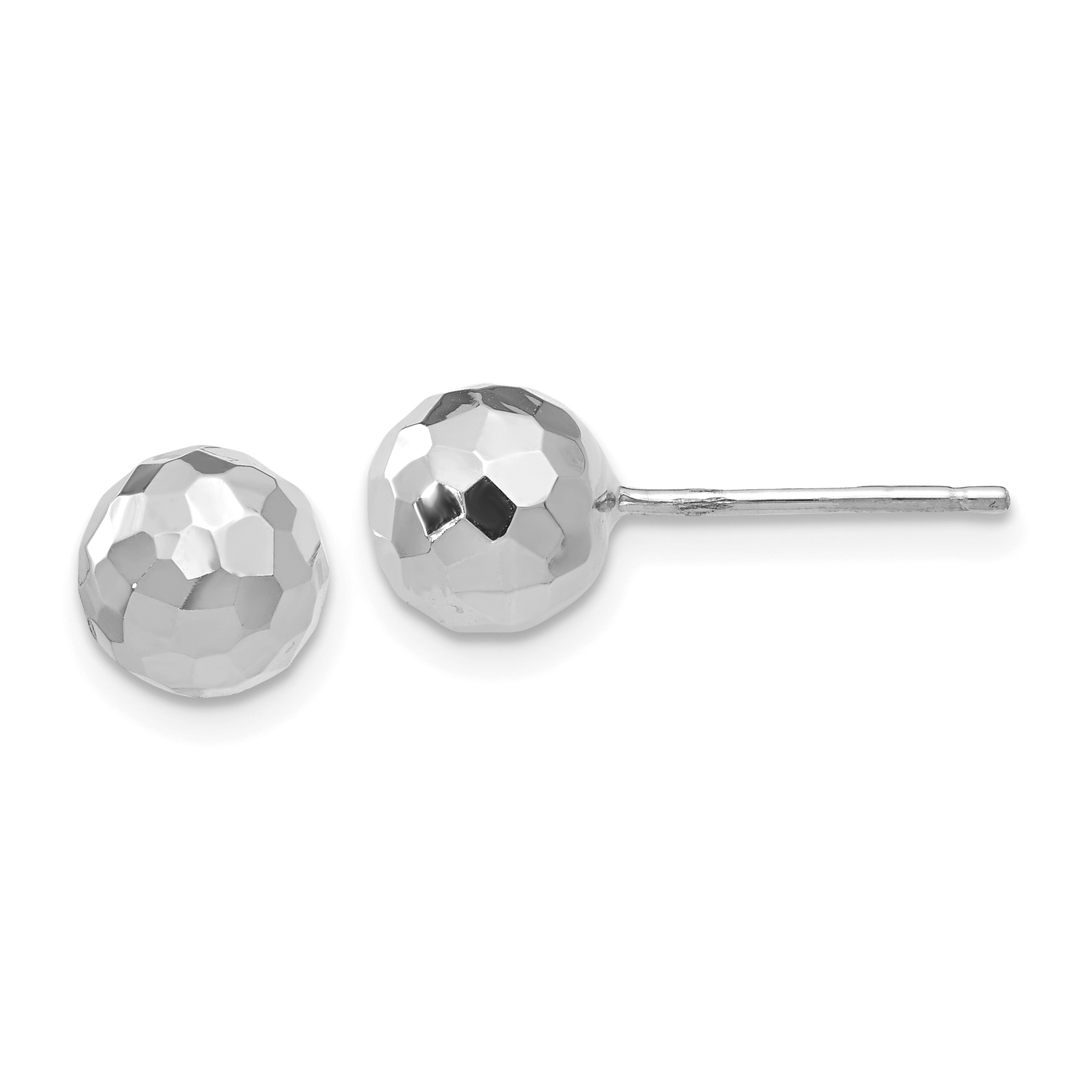 14K White Gold Polished Diamond Cut 7MM Ball Post Earrings (H1015)