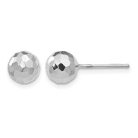 14K White Gold 7mm Faceted Diamond-cut Puffed Ball Post Earrings view 1