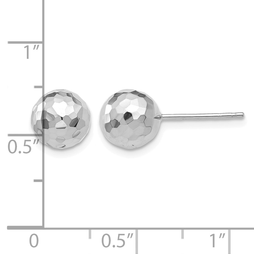 14K White Gold Polished Diamond Cut 8MM Ball Post Earrings (H1016)