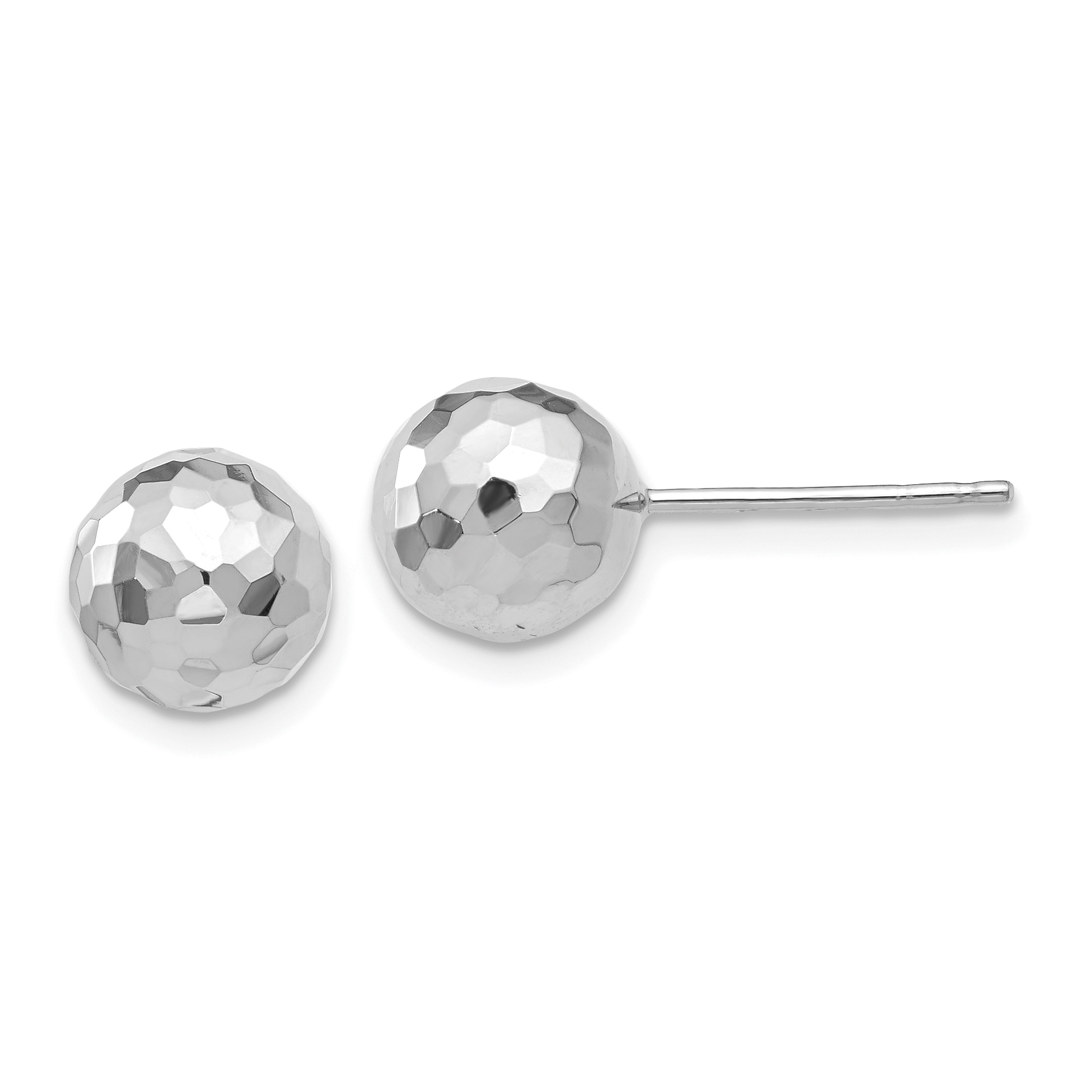 14K White Gold Polished Diamond Cut 8MM Ball Post Earrings (H1016)