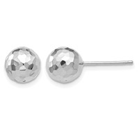 14K White Gold 8mm Faceted Diamond-cut Puffed Ball Post Earrings view 1