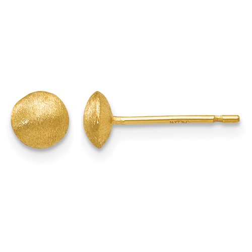 14K 5mm Yellow Gold Satin Puffed Round Button Post Earrings