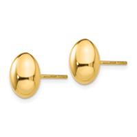 14K 10x7mm Polished Puffed Oval Button Post Earrings view 2
