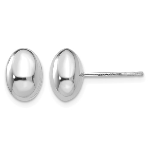 14K White Gold 10x 7mm Polished Puffed Oval Button Post Earrings