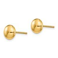 14K 8mm Yellow Gold Polished Puffed Round Button Post Earrings view 2