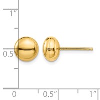 14K 8mm Yellow Gold Polished Puffed Round Button Post Earrings view 4