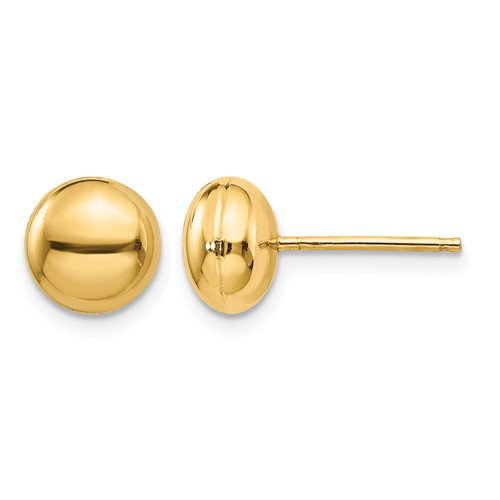 14K 8mm Yellow Gold Polished Puffed Round Button Post Earrings