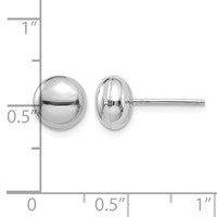 14K White Gold 8mm Polished Puffed Round Button Post Earrings view 4