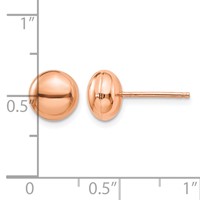 14K Rose Gold 8mm Polished Puffed Round Button Post Earrings view 4