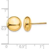 14K 10.5mm Yellow Gold Polished Puffed Round Button Post Earrings view 4
