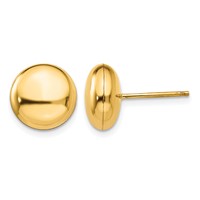 14K 10.5mm Yellow Gold Polished Puffed Round Button Post Earrings view 1