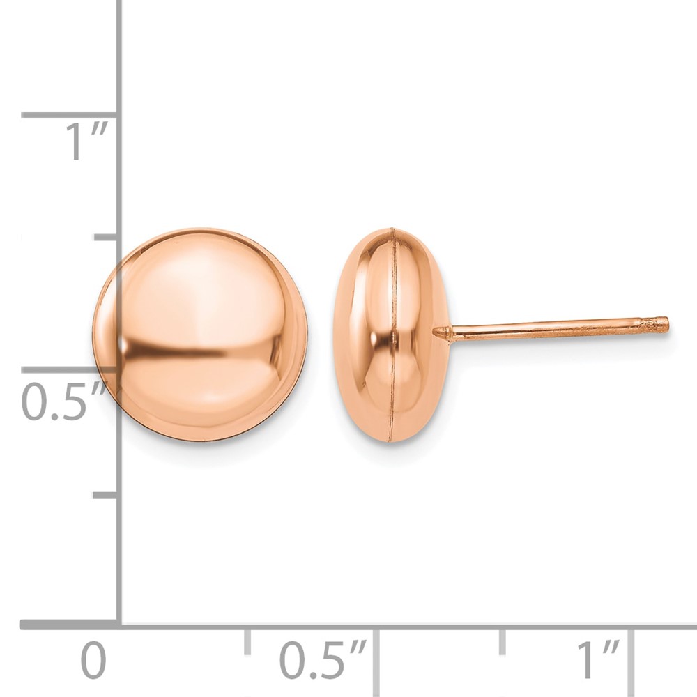 14k Rose Polished 10.5mm Button Post Earrings (H1027)