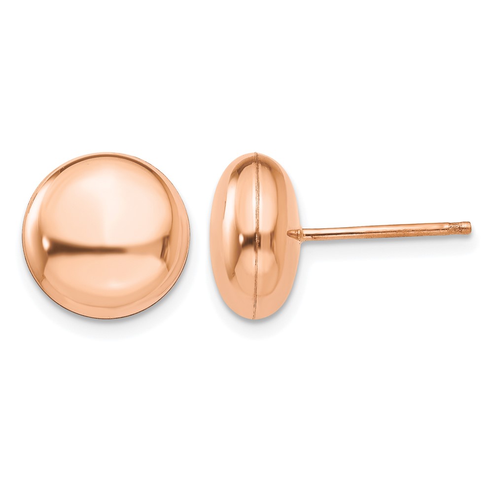 14K Rose Gold 10.5mm Polished Puffed Round Button Post Earrings