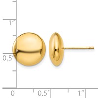 14K 12mm Yellow Gold Polished Puffed Round Button Post Earrings view 4