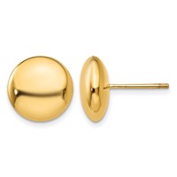 14K 12mm Yellow Gold Polished Puffed Round Button Post Earrings view 1