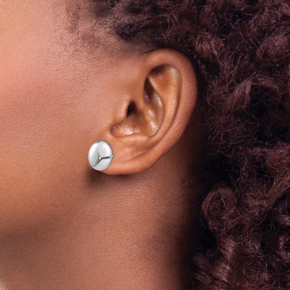 14k White Polished 12mm Button Post Earrings (H1029)