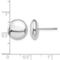 14K White Gold 12mm Polished Puffed Round Button Post Earrings view 4